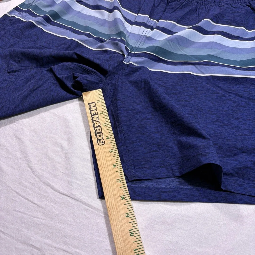 Kirkland Signature Mens Swim‎ Shorts XXL Blue Stripe Elastic Waist Pockets